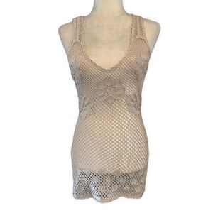 urban outfitters Womens Solid Beige Knit Mesh Floral V Neck Tank Top Xs